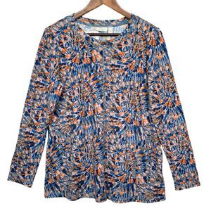 LOGO Lounge‎ Shirt Top Women Size S Blue Multicolor Stretch Pullover Long Sleeve